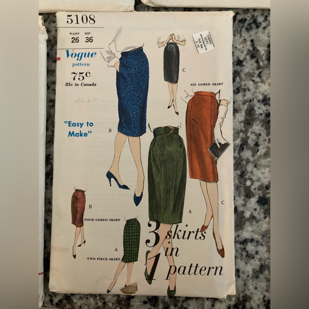 Sewing .. skirt patterns and bikini pattern, vintage, waist size 25 1/2 - 27”
